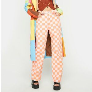 The Ragged Priest Checkerboard Jeans in Pink and Cream in size 26